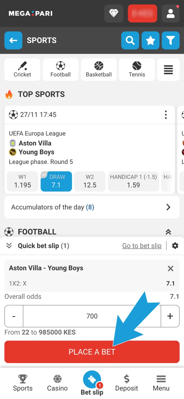 Open the Megapari app, sign in and start betting now.