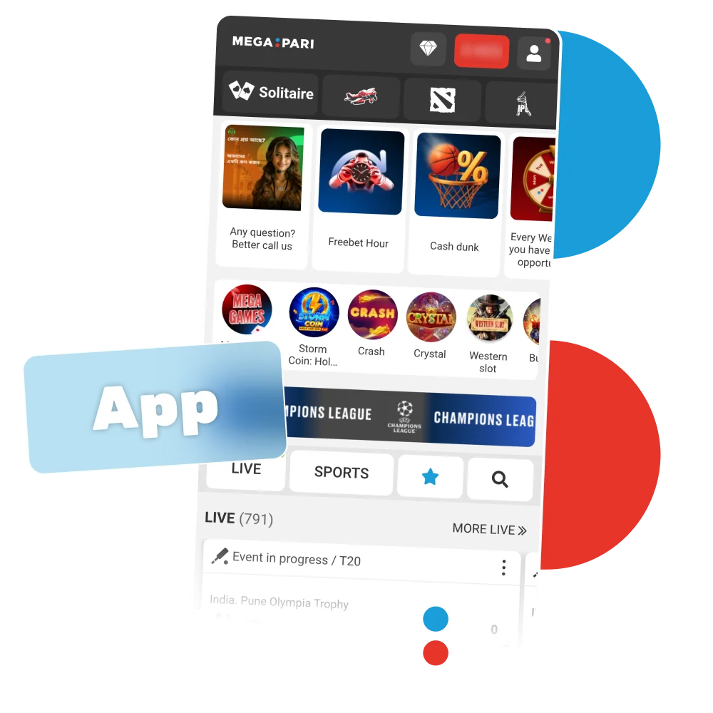 Install the Megapari app and access sports and casino games, start betting from your phone.