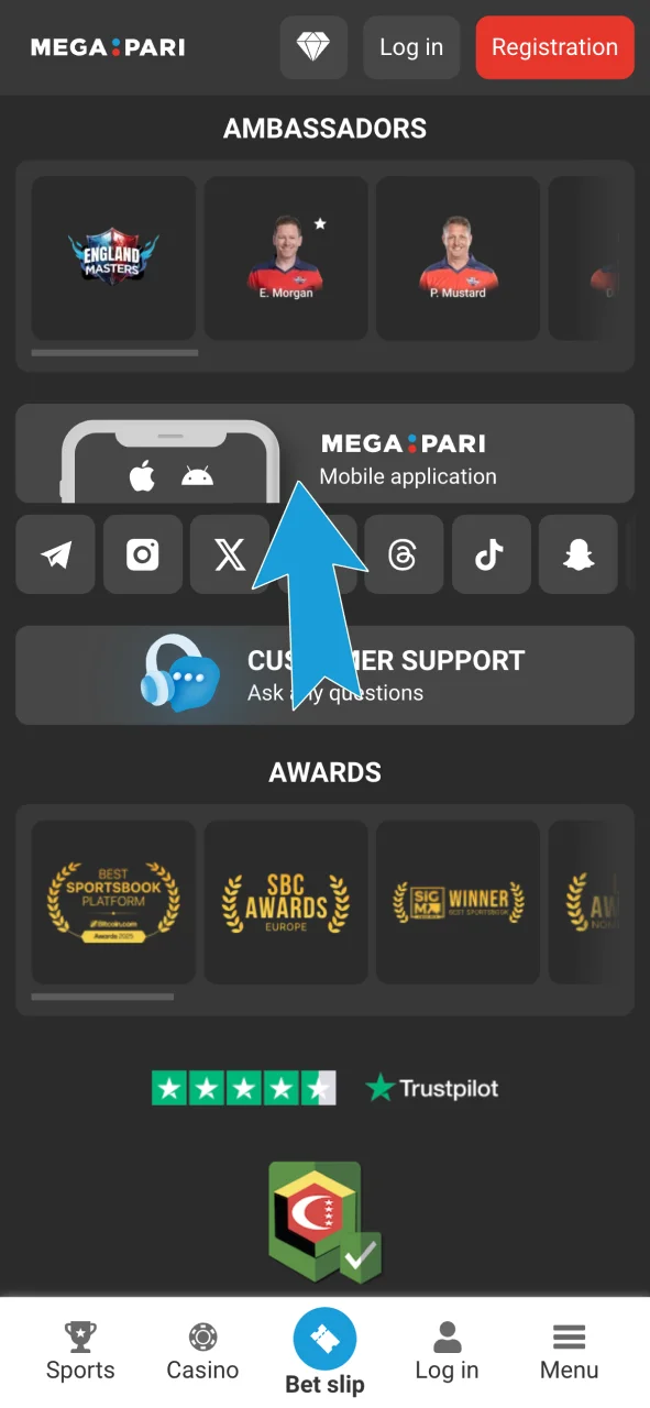 Visit the Megapari website, open the Apps section and choose the iOS option.