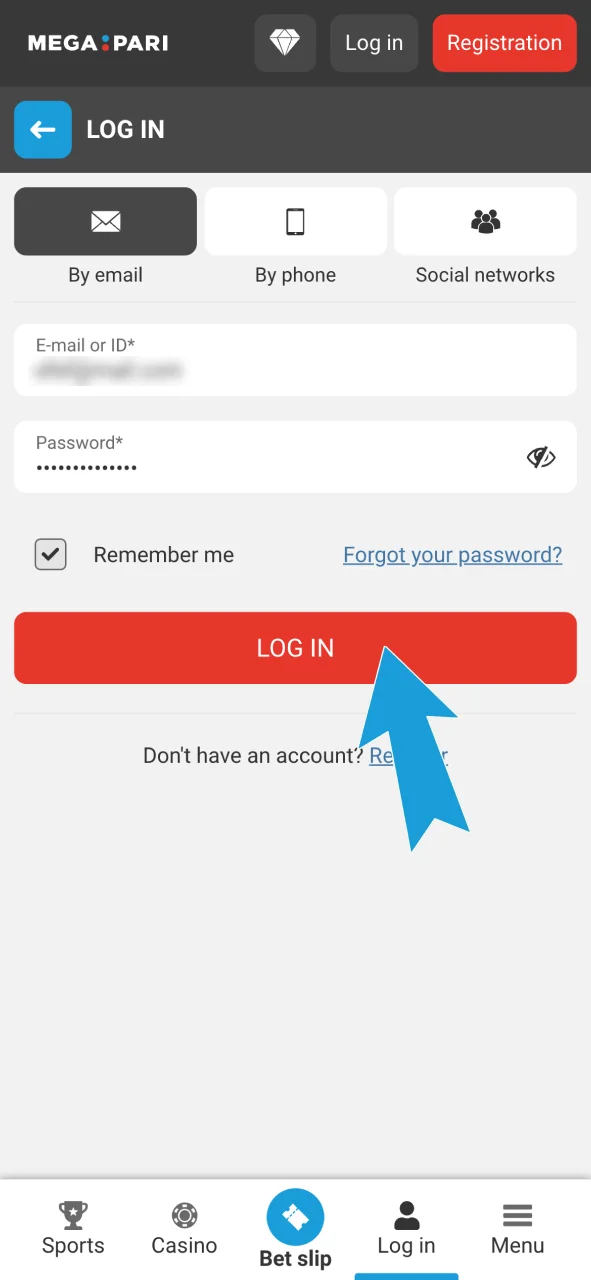 Register or log in to your Megapari account and start betting now.
