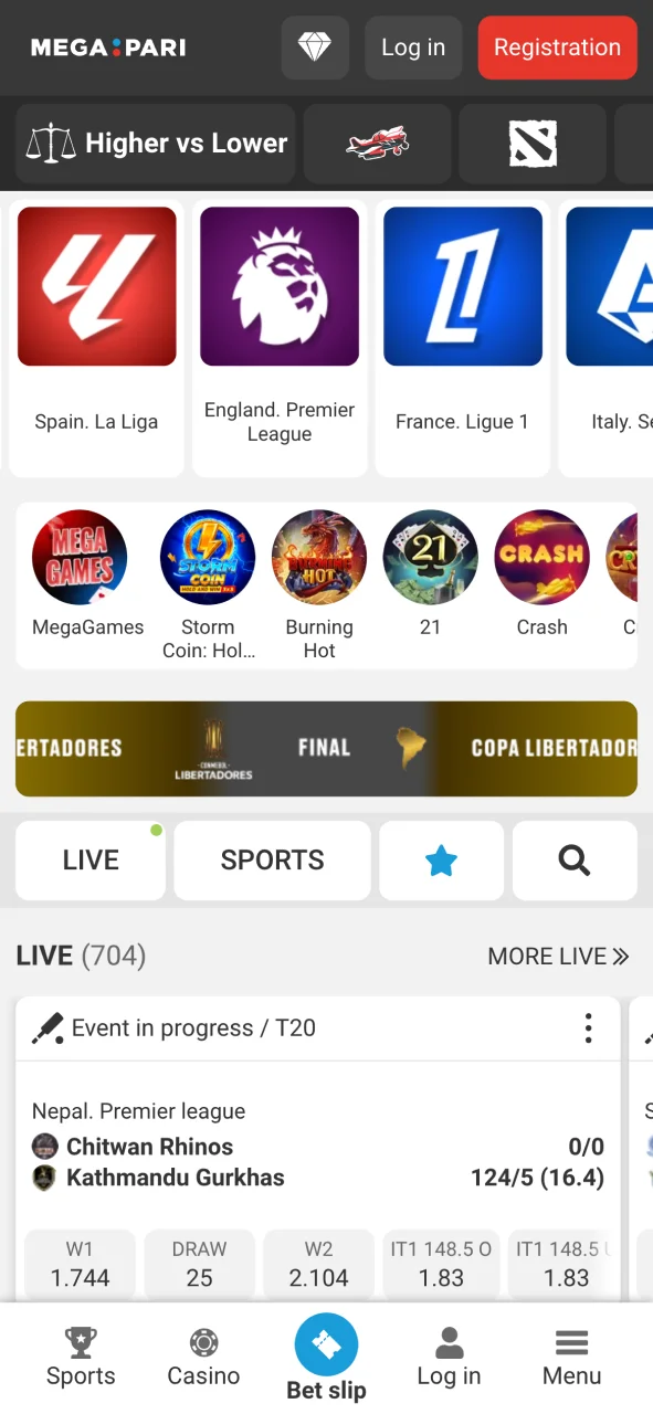 Visit Megapari online or open the app to start betting easily.