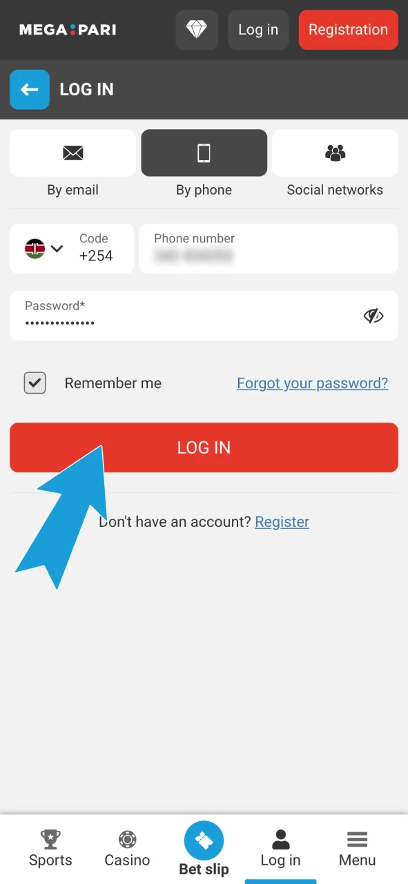 Open Megapari, log in with your credentials and start playing now.