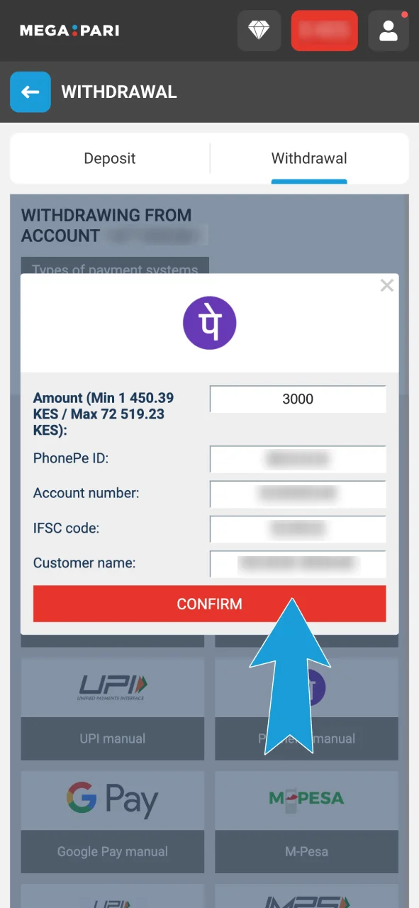 Fill in your Megapari payment and personal information to complete the transaction.