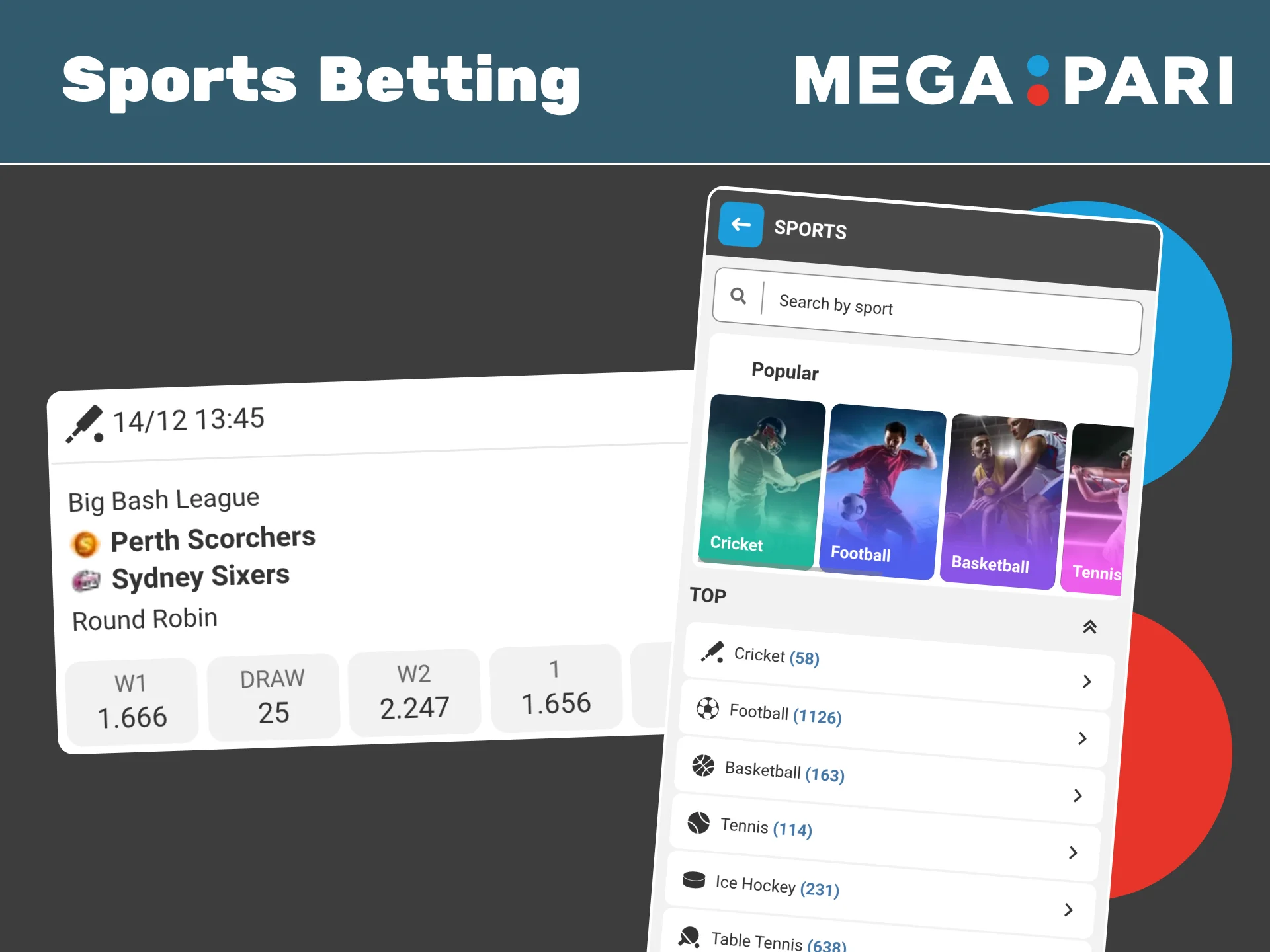 Access Megapari app and place pre-match or live bets easily.
