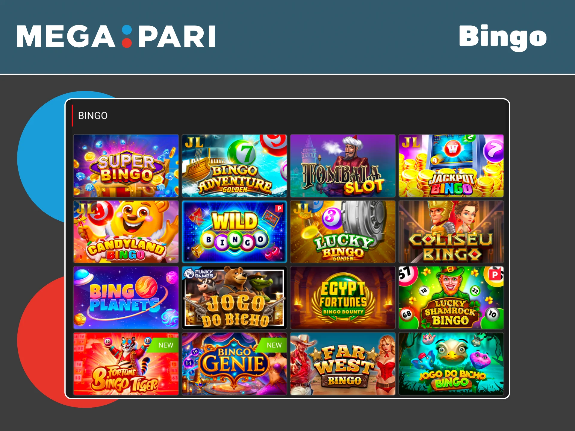 Play bingo games on Megapari and test your luck for a jackpot.