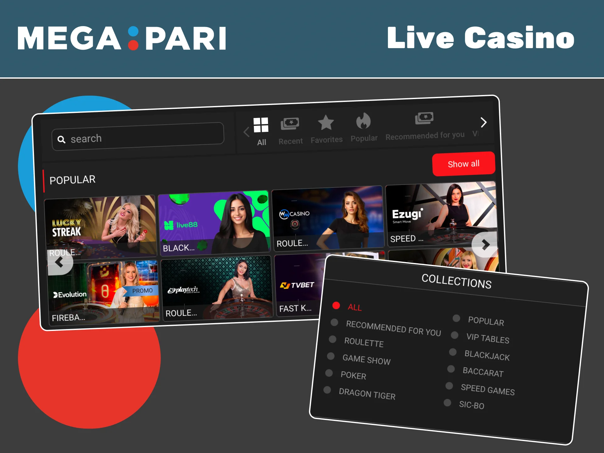 Play live casino games on Megapari and feel the real casino vibe.