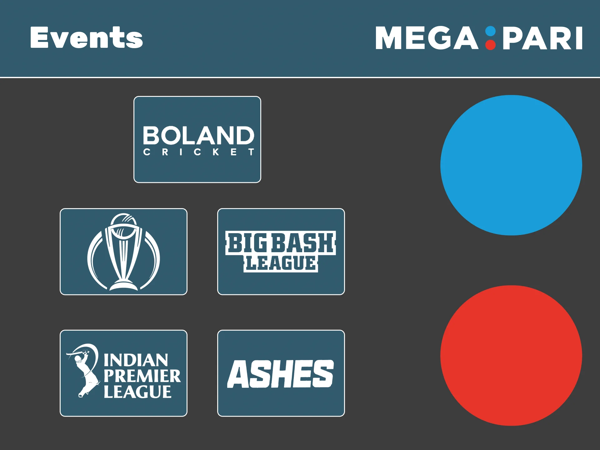 Bet on top cricket tournaments like ICC World Cup at Megapari.