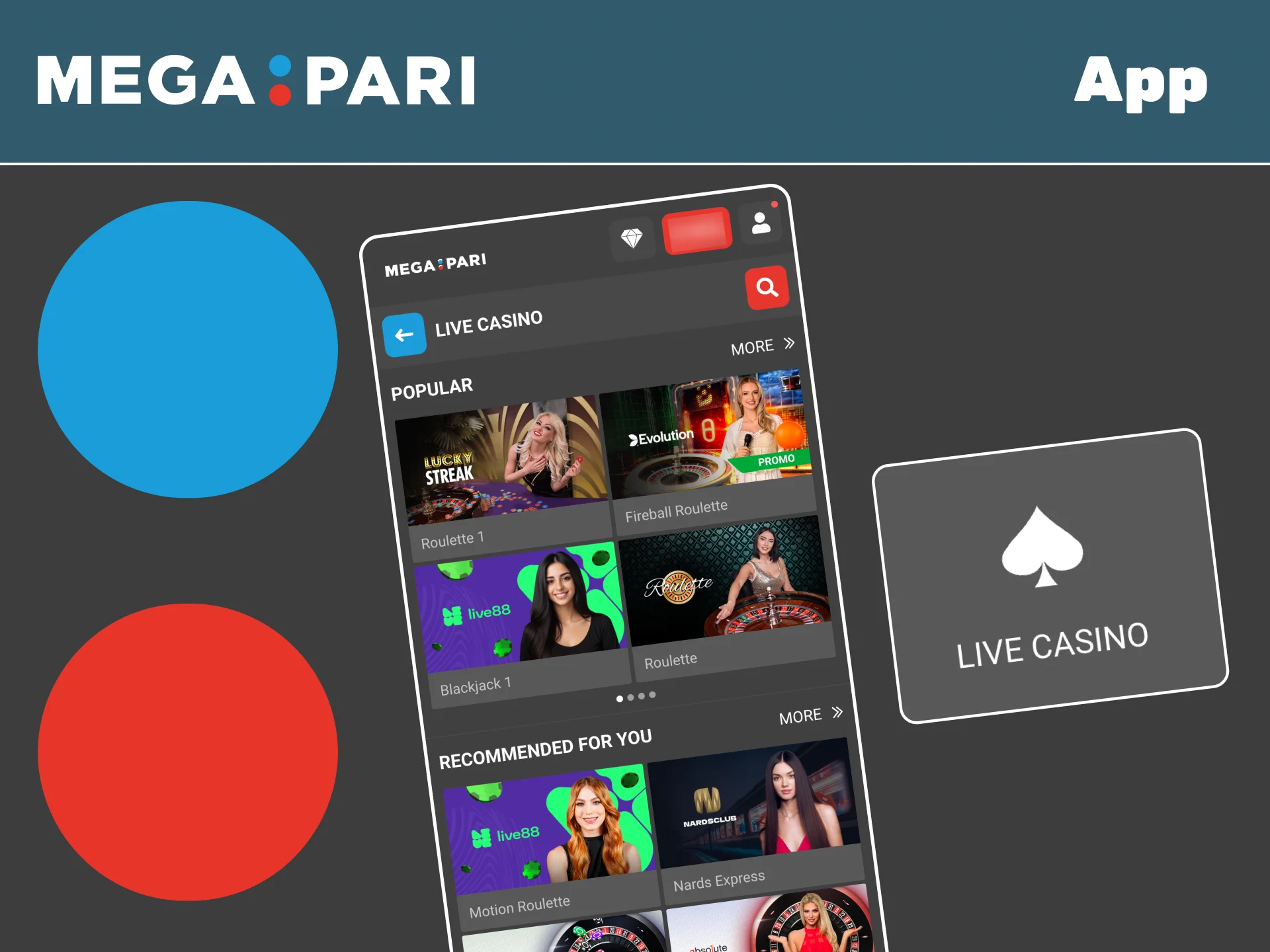 Play live casino games on the Megapari app anytime on Android or iOS.