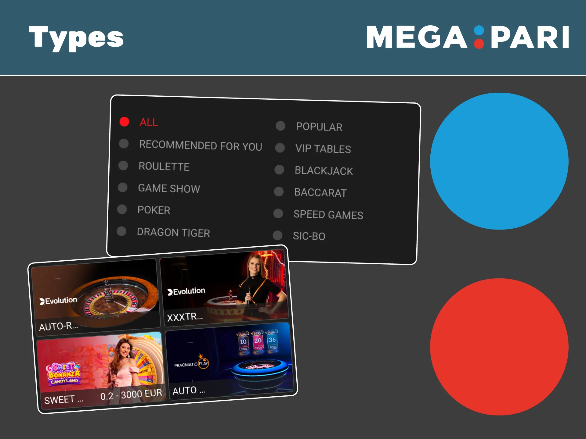 Explore all types of live games at Megapari with professional dealers and real-time streaming.