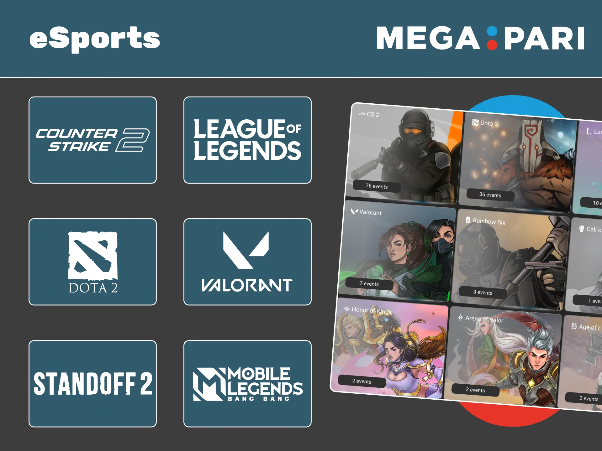 Bet on popular eSports at Megapari including CS2 and Dota 2.