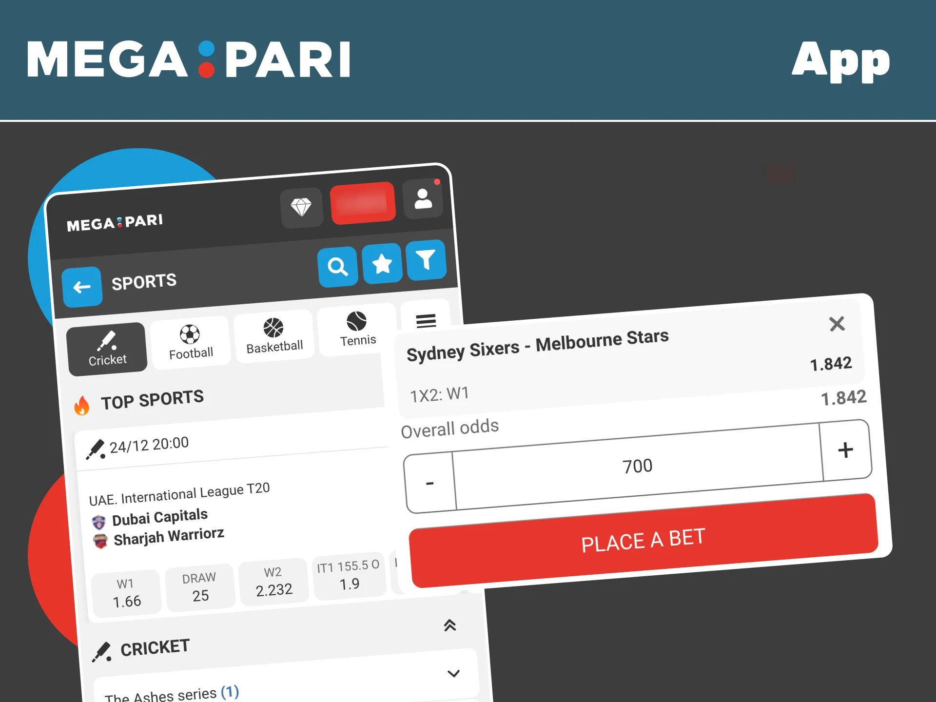 Download the Megapari app and bet on cricket from your mobile device.