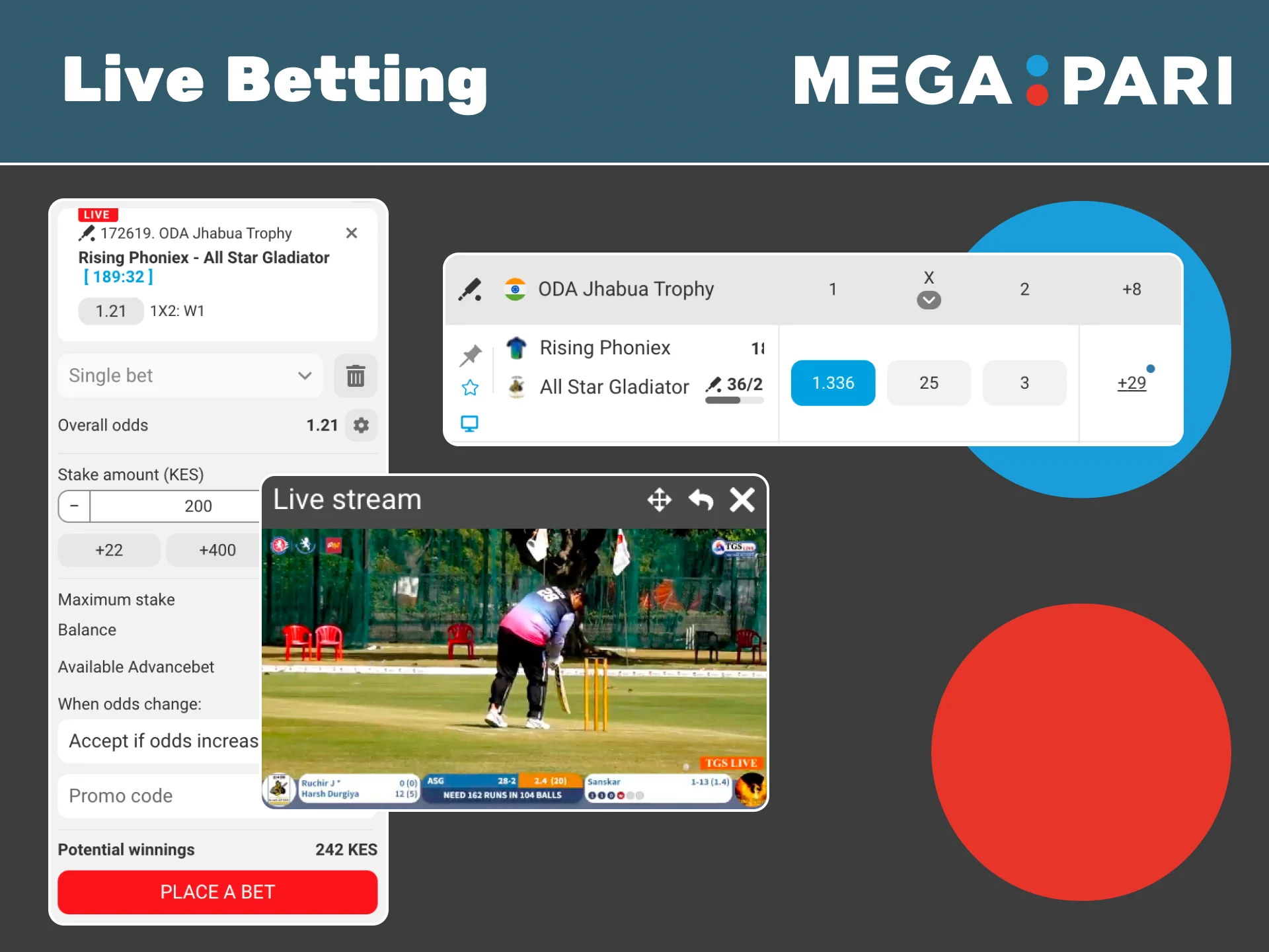 Place live cricket bets at Megapari and enjoy real-time odds.