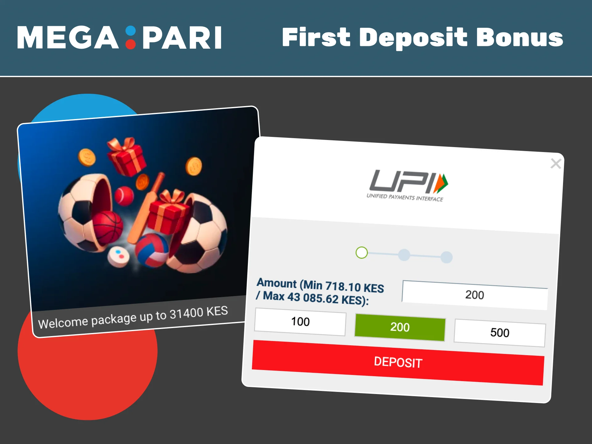 Megapari welcome package rewards new players with a first deposit bonus wagered on accumulator bets.