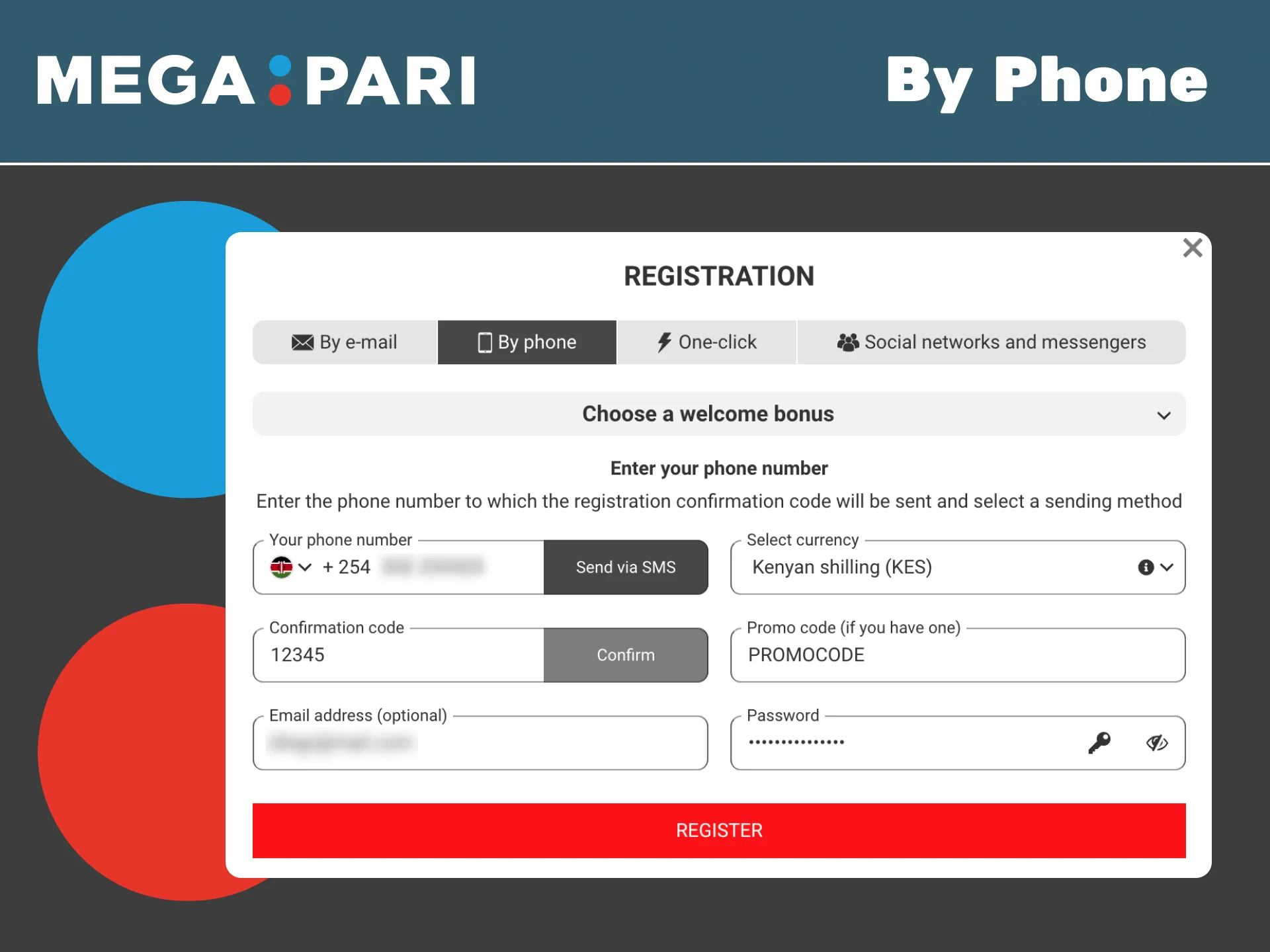 Register on Megapari by phone and start betting instantly.