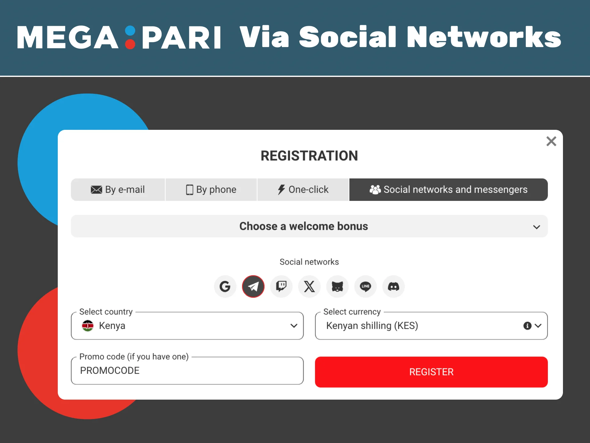 Register on Megapari via social networks and start betting quickly.
